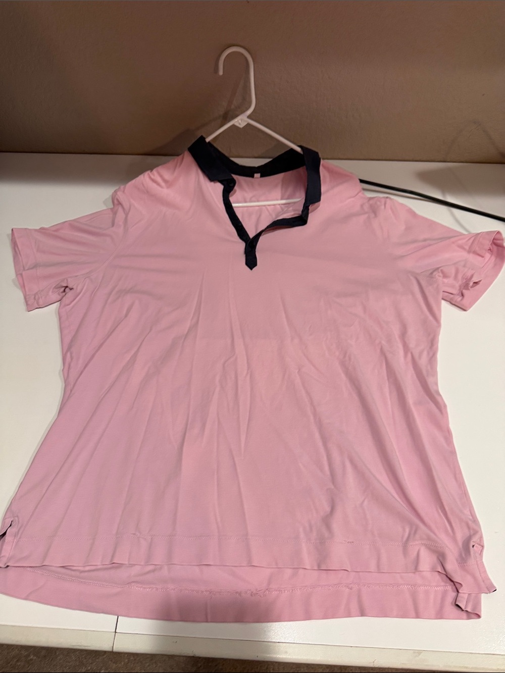 Lululemon Pink Polo Top with Navy Trim